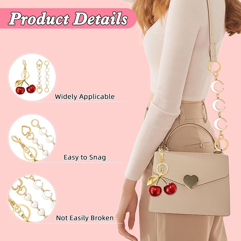 Tmtains 3Pcs Bag Extender Chain Gold Purse Extender Chain Heart Moon Purse Strap Extenders White Purses Strap Replacement Crossbody Red Cherry Bags Accessories for Women Cute Bag Charms for Handbags Tote Bags - Image 4